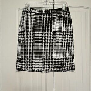 Women's Talbots Petite Houndstooth Pencil Skirt Black White Faux Leather Trim 6P